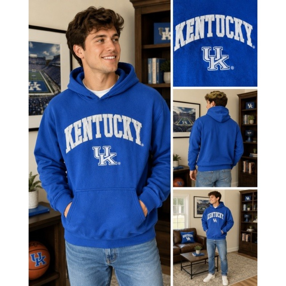 Kentucky Wildcats Hoodie Genuine stuff Royal Blue Embroidered Pullover Adult S